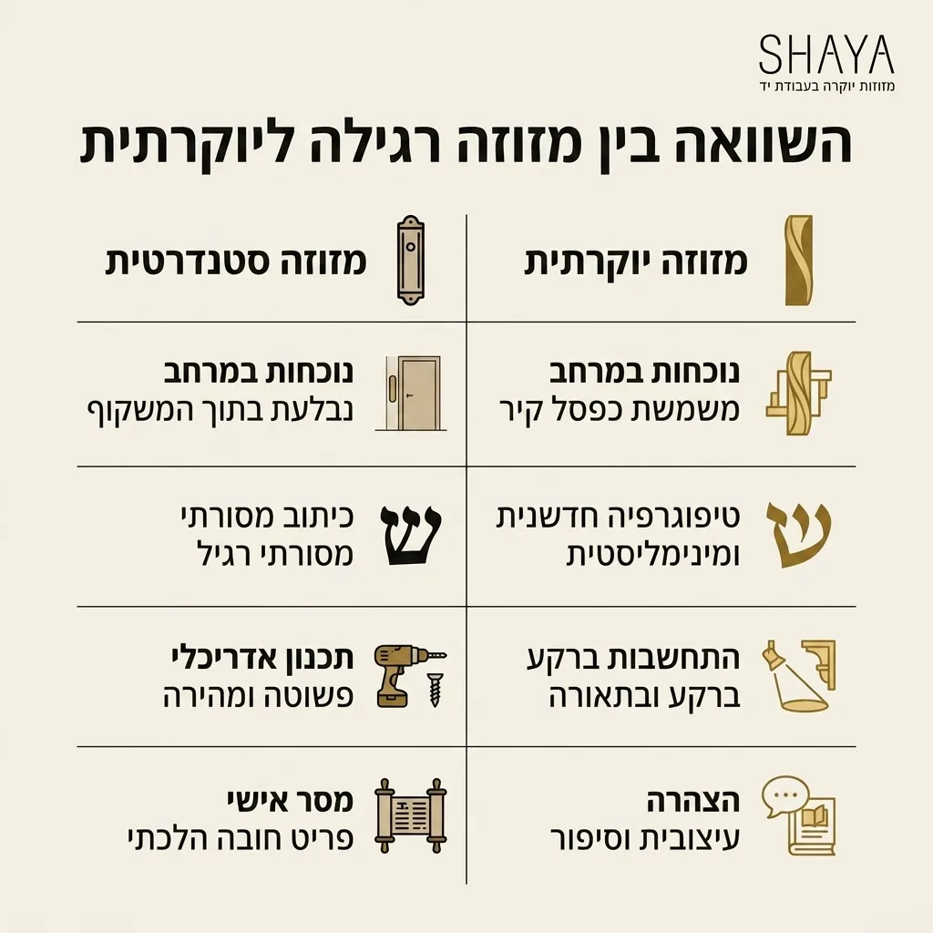 אינפוגרפיקה — השוואה בין מזוזה רגילה ליוקרתית: השוואה בין מזוזה סטנדרטית, מזוזה יוקרתית