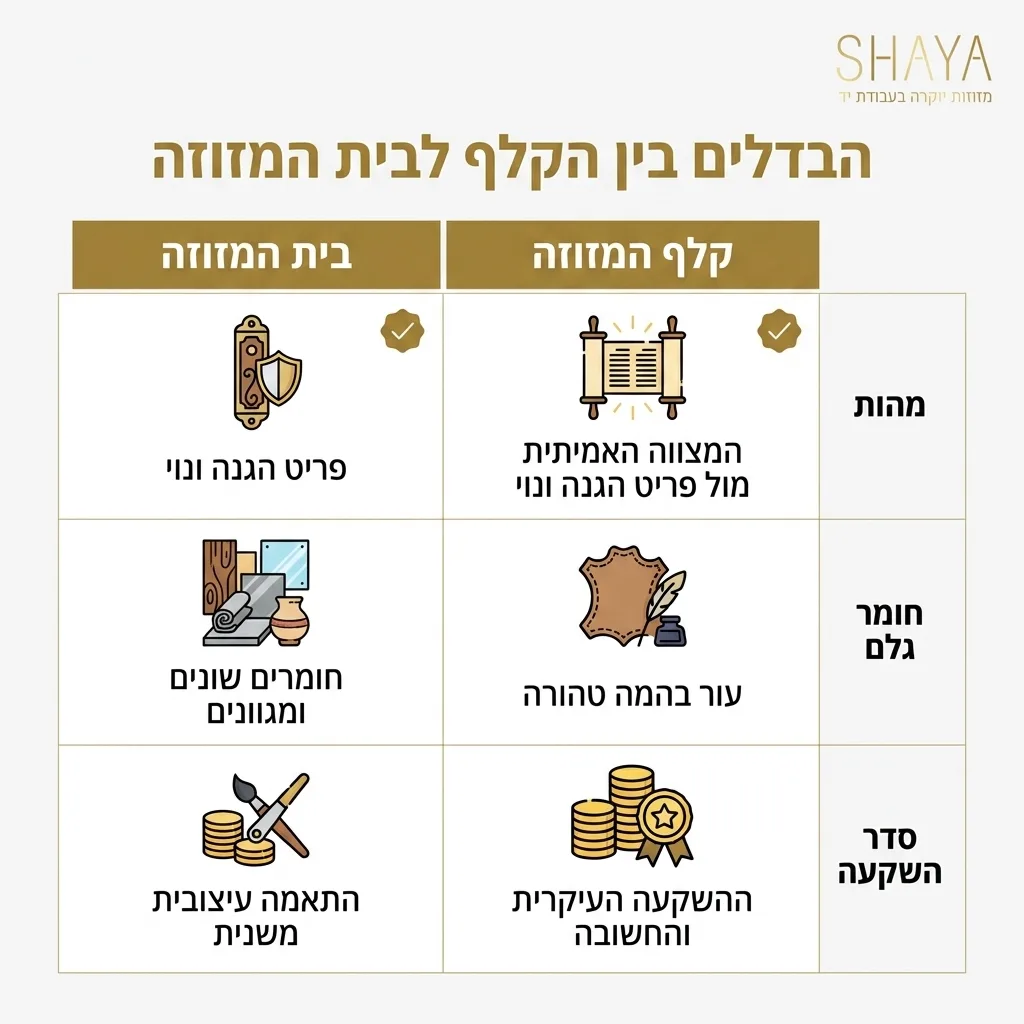אינפוגרפיקה — הבדלים בין הקלף לבית המזוזה: השוואה בין קלף המזוזה, בית המזוזה