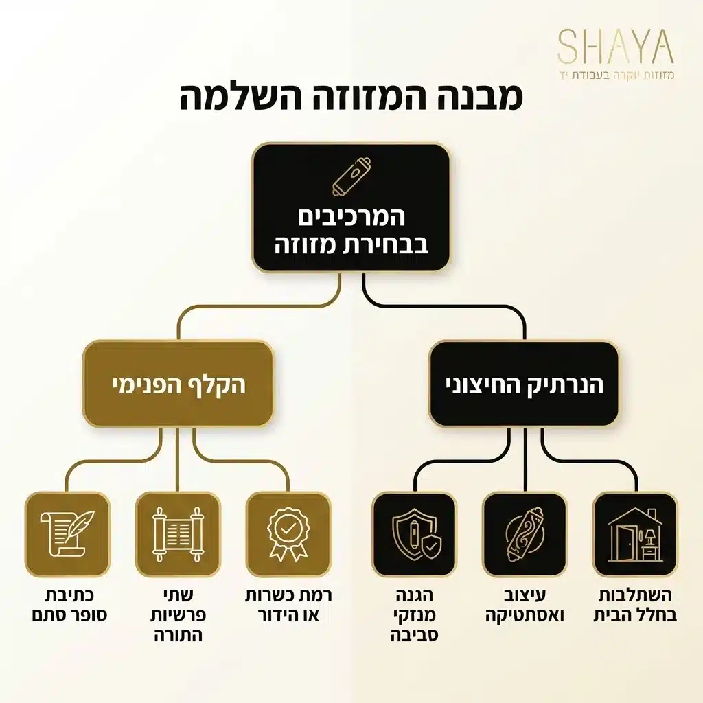 אינפוגרפיקה — מבנה המזוזה השלמה: המרכיבים בבחירת מזוזה