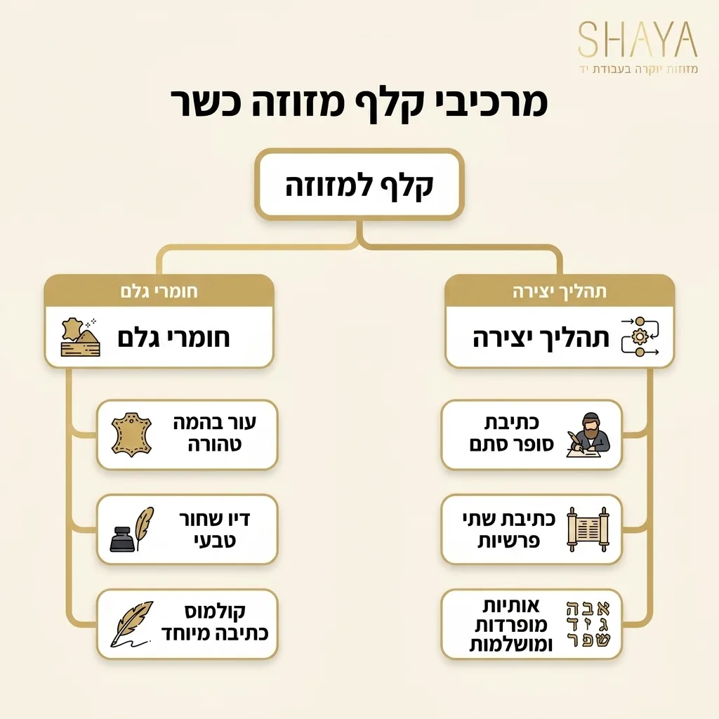 אינפוגרפיקה — מרכיבי קלף מזוזה כשר: קלף למזוזה