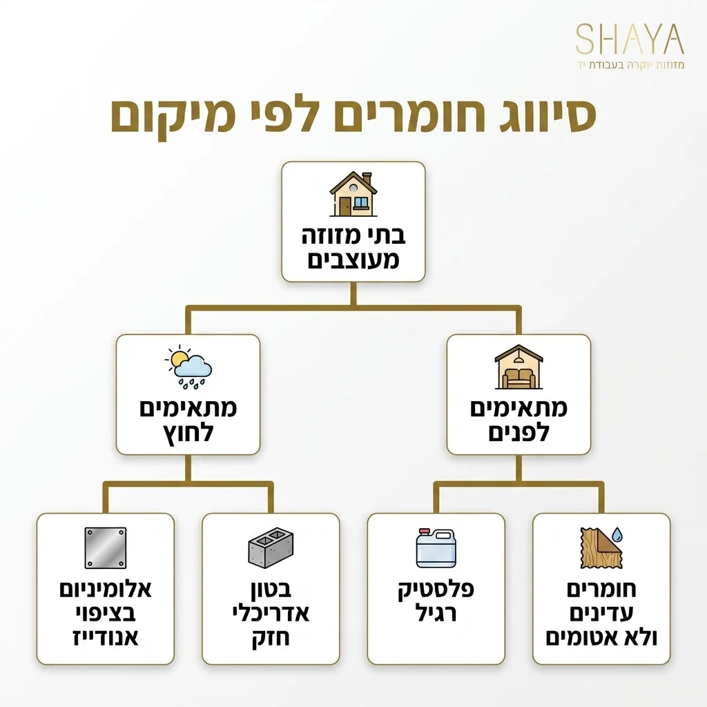 אינפוגרפיקה — סיווג חומרים לפי מיקום: בתי מזוזה מעוצבים
