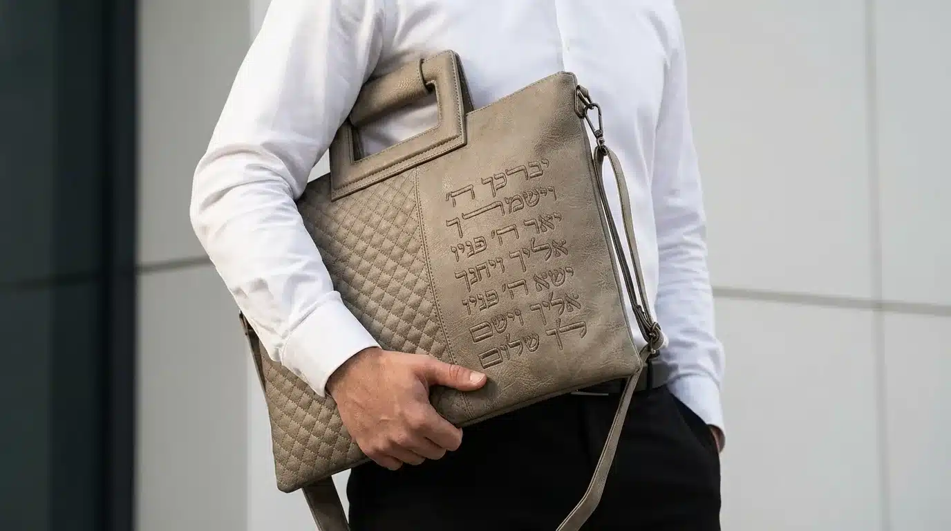 סט כיסויים מפואר לטלית ולתפילין דמוי עור אפור כהה