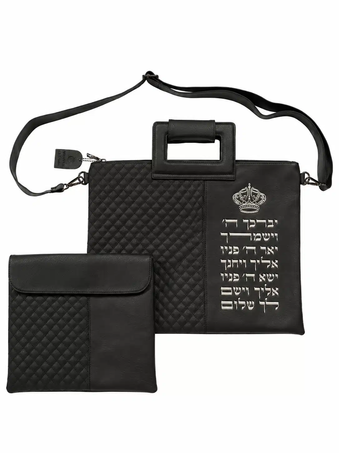 סט כיסויים מפואר לטלית ולתפילין דמוי עור שחור
