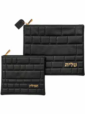 סט כיסויים מפואר לטלית ולתפילין מעור שחור