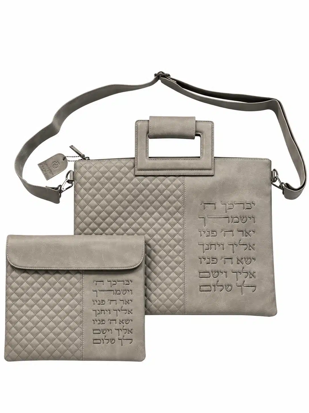 סט כיסויים מפואר לטלית ולתפילין דמוי עור אפור כהה