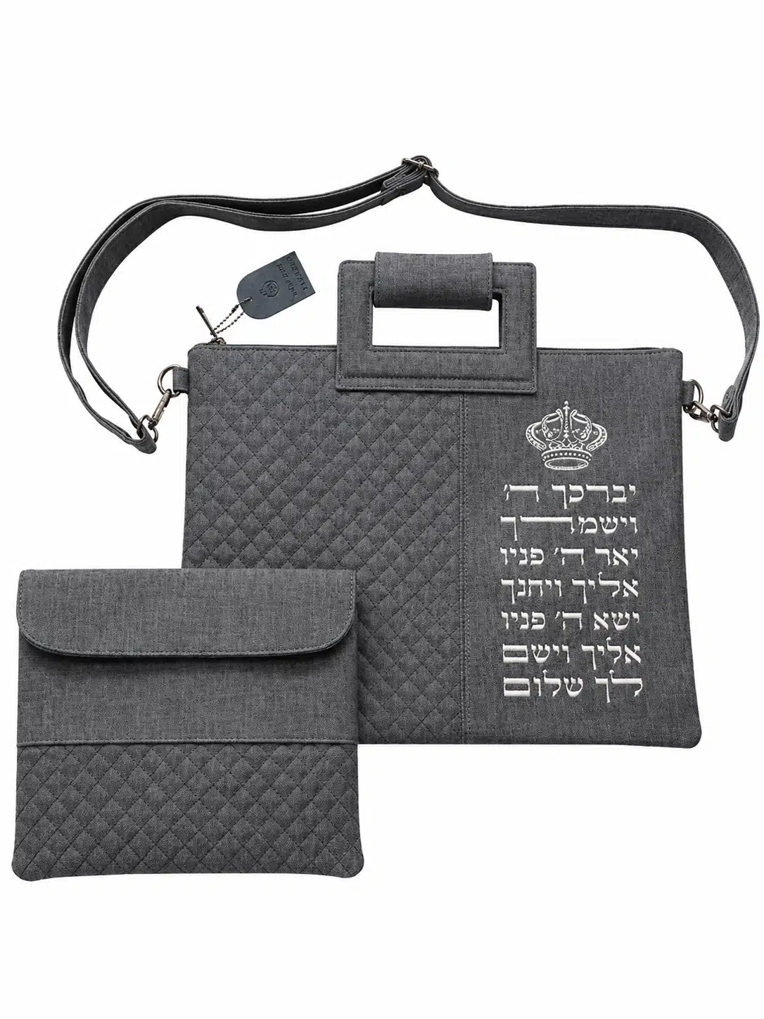 סט כיסויים מפואר לטלית ולתפילין דמוי עור אפור