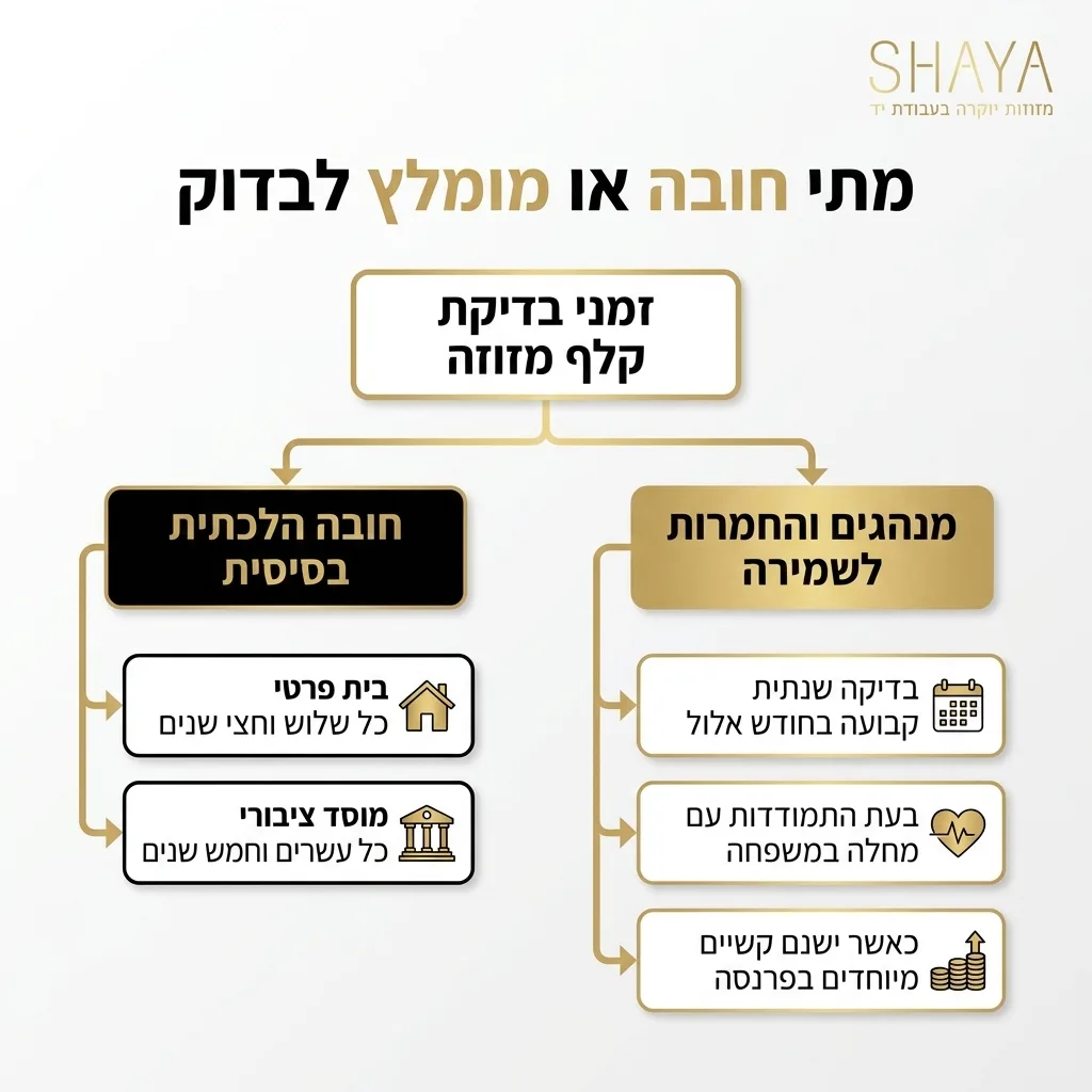אינפוגרפיקה — מתי חובה או מומלץ לבדוק: זמני בדיקת קלף מזוזה