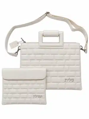 סט כיסויים מפואר לטלית ולתפילין מעור לבן