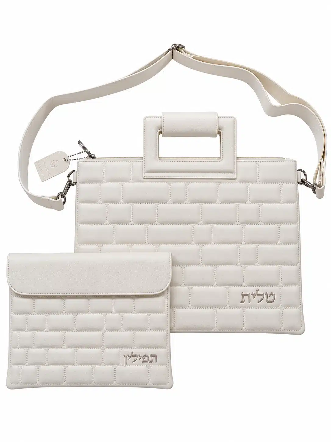 סט כיסויים מפואר לטלית ולתפילין מעור לבן